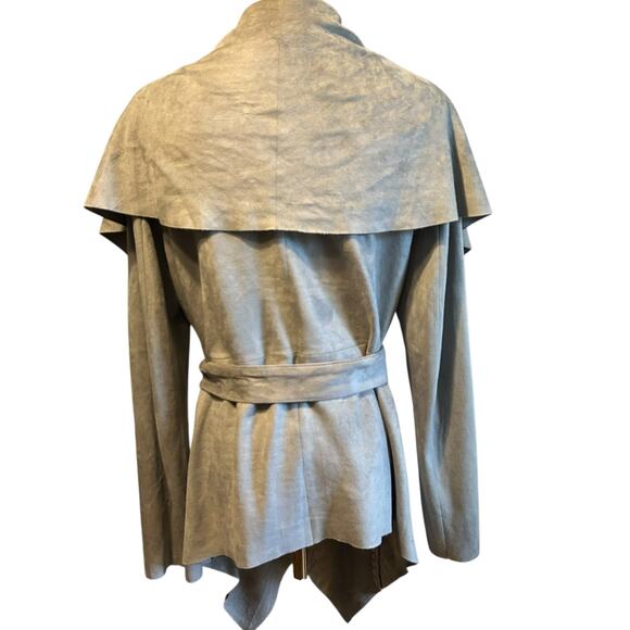 C. Luce Faux Suede Jacket Coat LG Gray Slouchy Shawl Collar Drapery Uneven Hem - Picture 8 of 13
